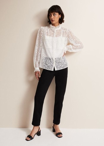 Phase Eight Astella Ruffle Burnout Shirts White Canada | IORBSQ-186